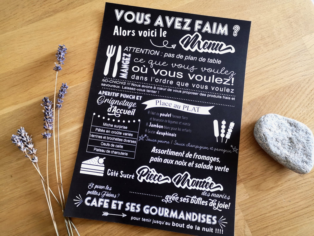 Poster Menu Food mariage Virginie fond noir