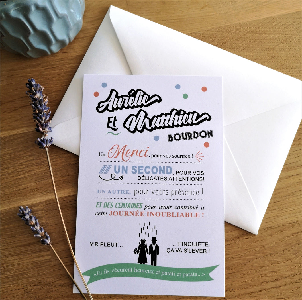 Carte de remerciement mariage champêtre et bucolique Tête de Coucou à imprimer