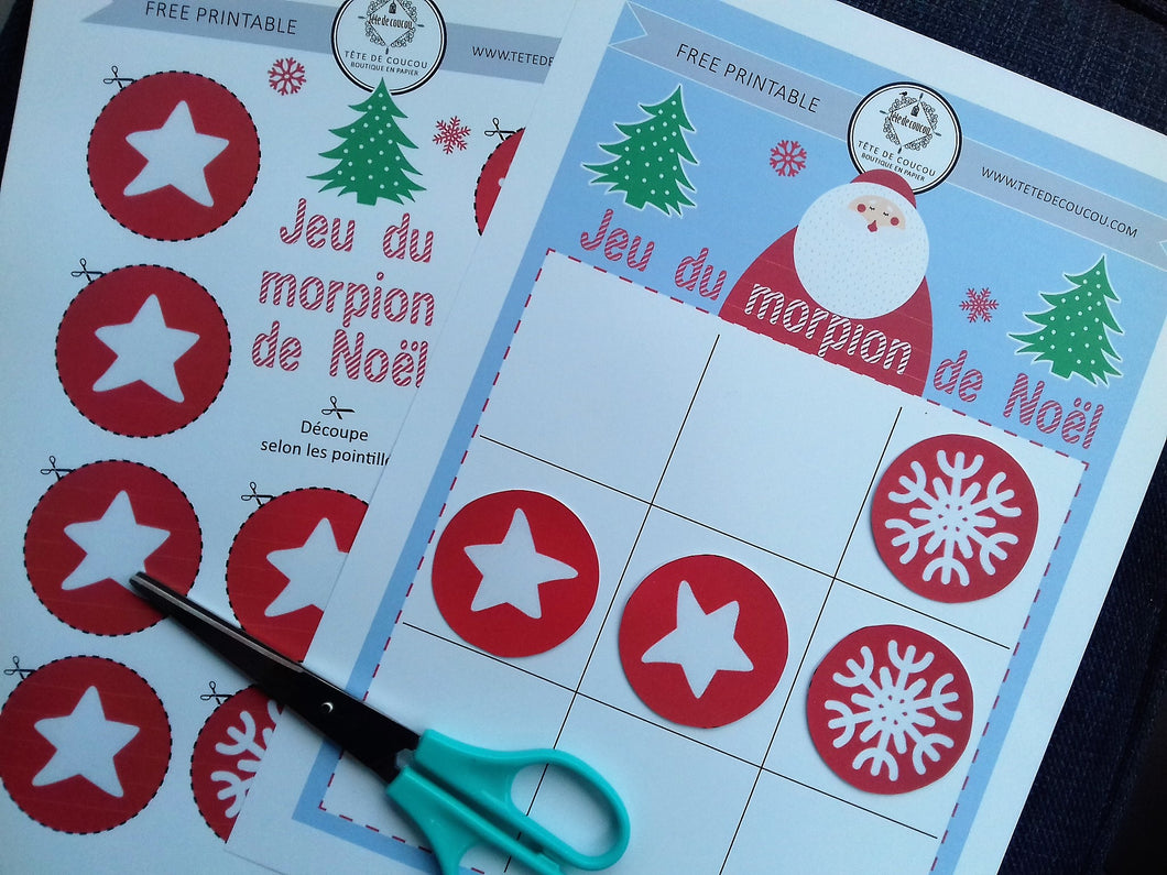 Jeu du morpion de Noël free printable gratuit tête de coucou
