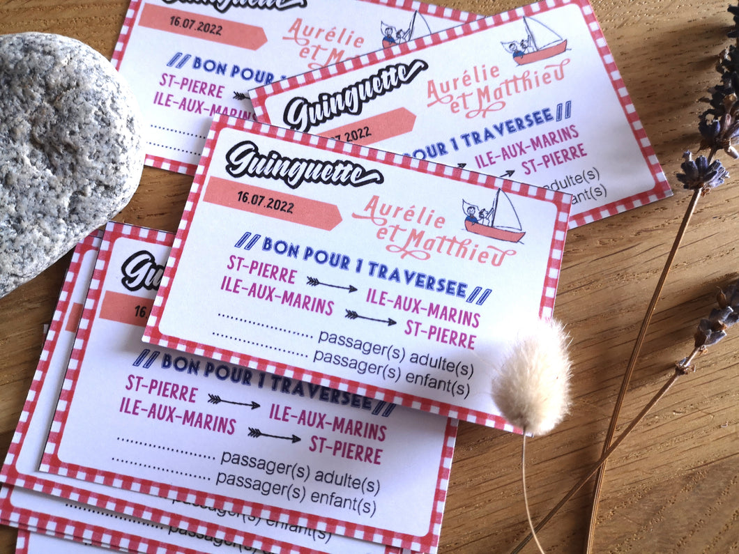 Tickets navette bateau mariage à imprimer tête de coucou