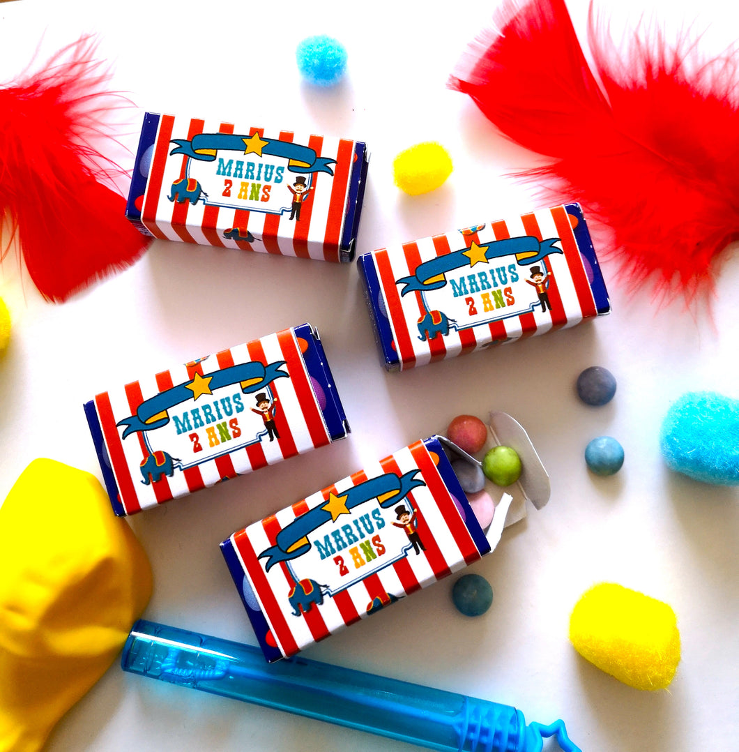 etiquettes smarties personnalisées bonbons anniversaire thème cirque enfants à imprimer tête de coucou