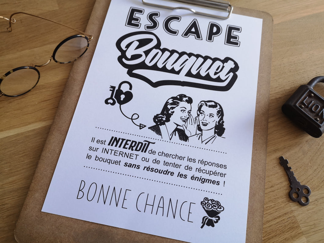 Affiche Escape game Bouquet mariée animation à imprimer Tête de coucou