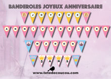 Banderole joyeux anniversaire Kit anniversaire personnalisé princesse fille rose à imprimer tête de coucou