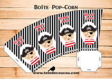 Boîte pop corn kit anniversaire personnalisé thème pirate à imprimer tête de coucou déco organisation