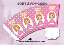 Boîtes pop-corn bonbons Kit anniversaire personnalisé princesse fille rose à imprimer tête de coucou