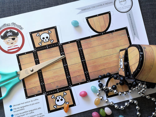 Coffre trésors pirates à imprimer gratuit tête de coucou anniversaire enfant animation bricolage