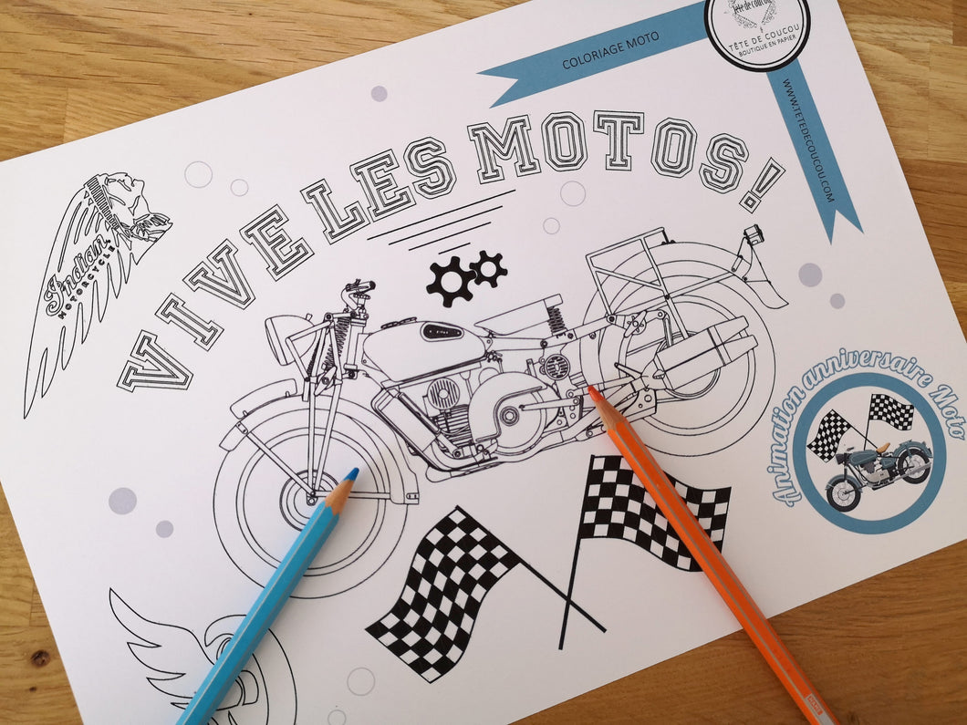 Coloriage gratuit moto animation organisation anniversaire enfant tête de coucou