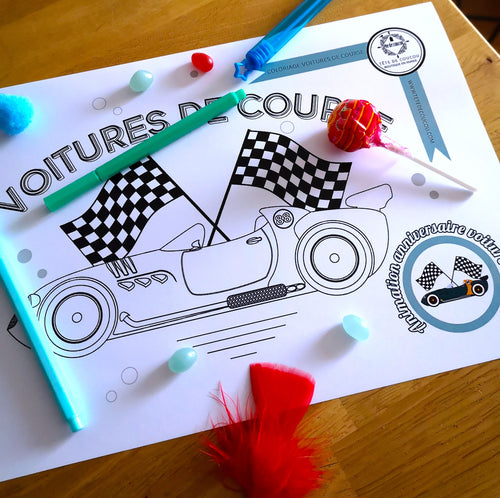 Coloriage gratuit voitures de course bolide cars animation organisation anniversaire enfant tête de coucou
