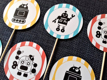 Cupcakes toppers etiquettes rondes anniversaire enfant garçon thème robot à imprimer tête de coucou
