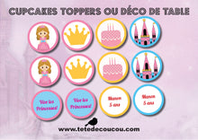 Cupcakes toppers ou deco de tabl Kit anniversaire personnalisé princesse fille rose à imprimer tête de coucou