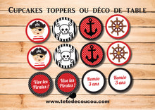 Cupcakes toppers kit anniversaire personnalisé thème pirate à imprimer tête de coucou déco organisation