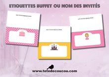 Etiquettes buffets invités Kit anniversaire personnalisé princesse fille rose à imprimer tête de coucou