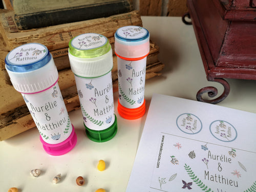 Etiquettes bulles savon mariage cadeau invités enfants personnalisé tête de coucou