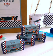 Etiquettes mini smarties personnalisées  anniversaire thème voitures de course cars petit garçon à imprimer tête de coucou