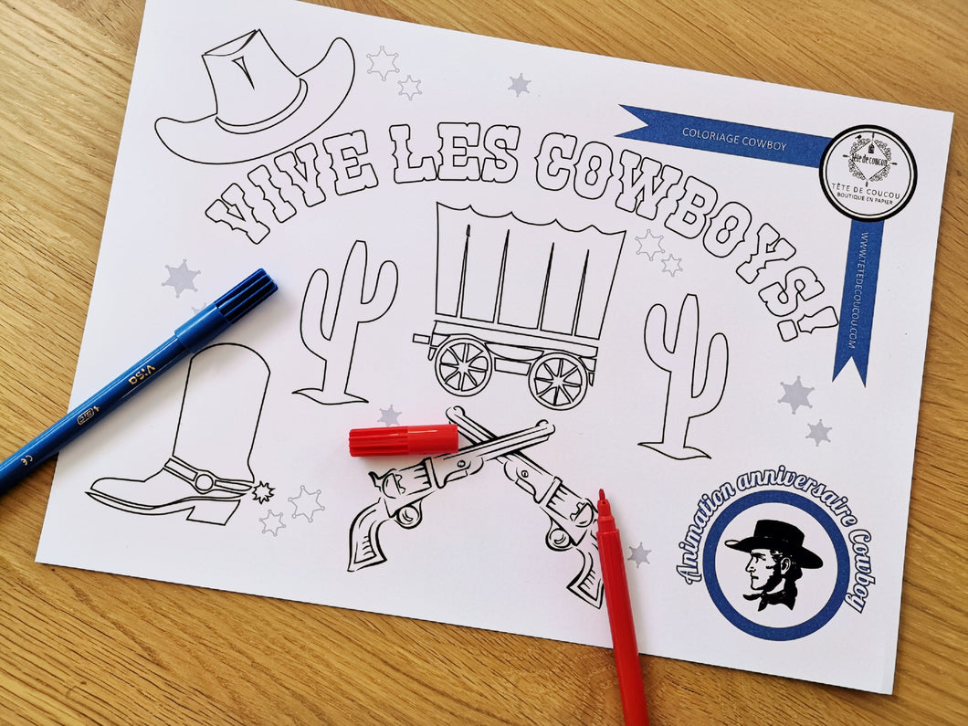 Gartuit animation bricolage à imprimer coloriage anniversaire thème cowboy enfant tête de coucou