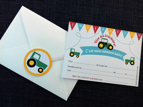 Invitation anniversaire enfant garçon thème tracteur non perso tête de coucou à imprimer printable