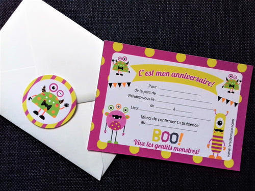 Invitation anniversaire enfant thème monstres tête de coucou printable à imprimer