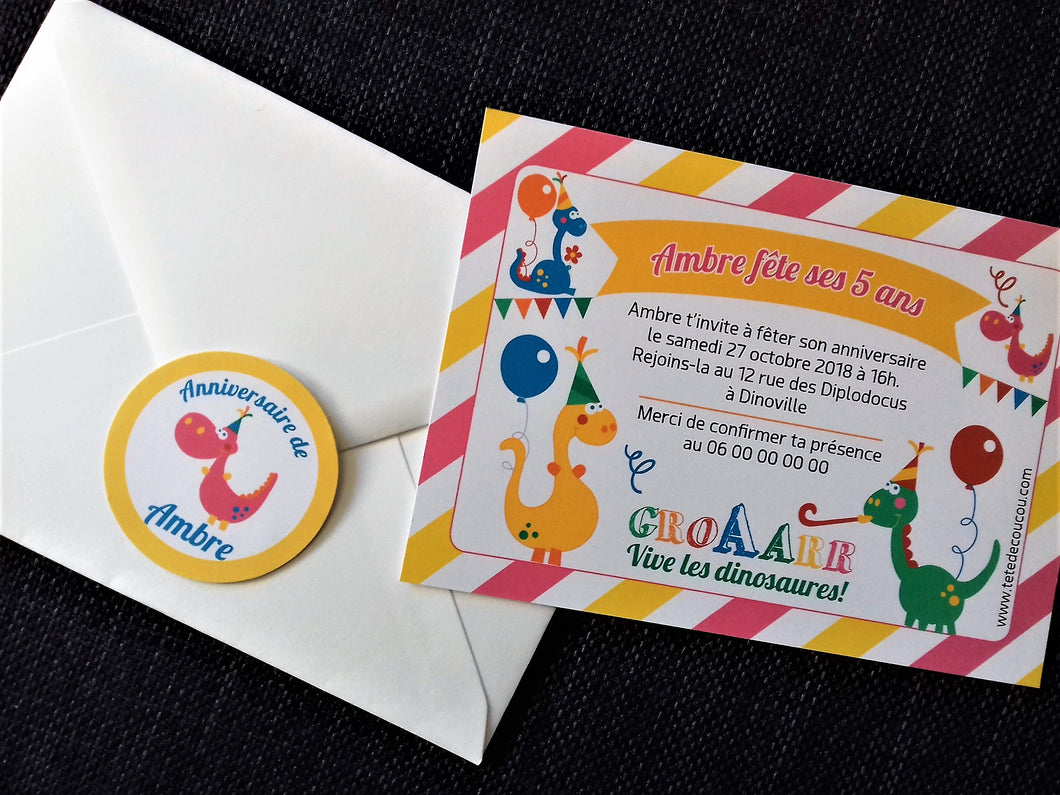 Invitation personnalisée anniversaire enfant thème dinosaure tête de coucou à imprimer