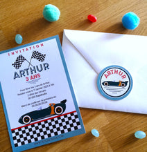 Invitations personnalisées  anniversaire thème voitures de course cars bolide petit garçon à imprimer tête de coucou