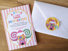 Invitations personnalisées  roses fête anniversaire thème bonbons petite fille à imprimer tête de coucou
