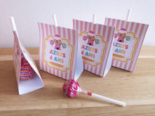 Kit anniversaire personnalisé thème bonbons rose fille à imprimer tête de coucou emballage sucettes distribution école copains maîtresse