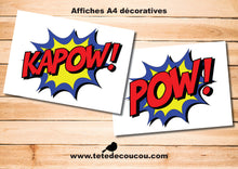 Kit anniversaire garçon thème Super Héros affiches A4 décoratives à imprimer printable tête de coucou batman, superman, spiderman
