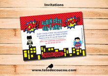 Kit anniversaire garçon thème Super Héros carte invitation à imprimer printable tête de coucou batman, superman, spiderman