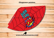 Kit anniversaire garçon thème Super Héros chapeau pointu à imprimer printable tête de coucou batman, superman, spiderman