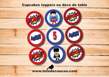 Kit anniversaire garçon thème Super Héros cupcakes toppers à imprimer printable tête de coucou batman, superman, spiderman