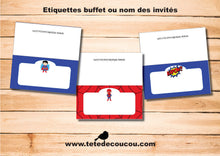 Kit anniversaire garçon thème Super Héros étiquettes buffet ou nom des invités à imprimer printable tête de coucou batman, superman, spiderman
