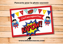 Kit anniversaire garçon thème Super Héros pancarte A4 photo souvenir j'ai 5 ans à imprimer printable tête de coucou batman, superman, spiderman