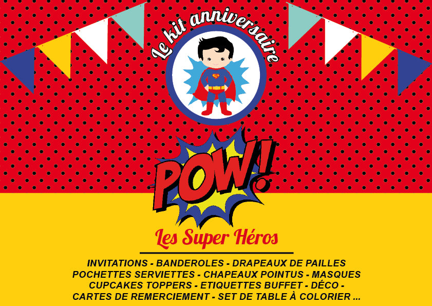 Kit anniversaire garçon thème Super héros Tête de Coucou à imprimer printable organisation fête batman, superman, spiderman