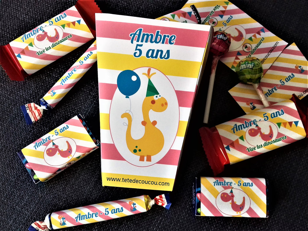 PACK BONBONS - anniversaire thème Dinosaure personnalisé à imprimer –  Tête de Coucou