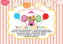 Kit anniversaire personnalisé thème bonbon fille rose à imprimer tête de coucou organisation fête invitation bande