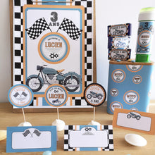 Kit anniversaire personnalisé thème moto garçon à imprimer tête de coucou organisation fête cadeaux invités buffet