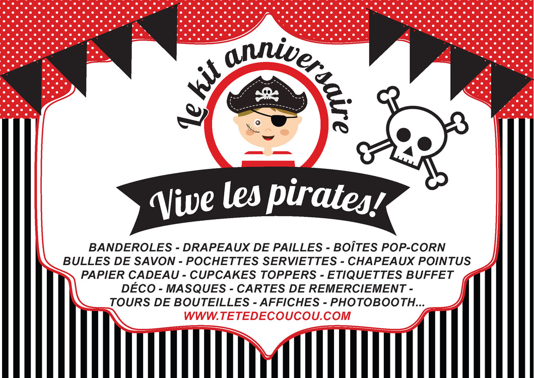 Carte invitation anniversaire enfant personnalisée - Thème pirate