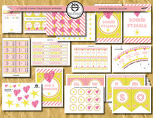 Kit soirée pyjama fille rose et coeur à imprimer tête de coucou invitations banderole bar à bonbons animation cupcakes