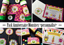 Pack anniversaire enfant garçon thème Monstres personnalisé décoration cadeaux invités copains invitations banderoles à im