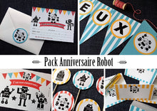 pack anniversaire thème robot enfant garçon à imprimer déco invitations banderole cupcakes toppers tête de coucou