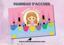 Pancarte bienvenue Kit anniversaire personnalisé princesse fille rose à imprimer tête de coucou