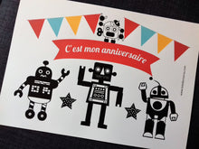 Pancarte bienvenue anniversaire enfant garçon thème robot à imprimer tête de coucou