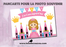 Pancarte photo souvenir Kit anniversaire personnalisé princesse fille rose à imprimer tête de coucou