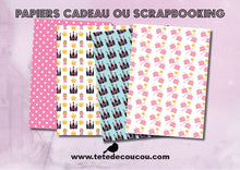 Papier cadeau scrapbooking Kit anniversaire personnalisé princesse fille rose à imprimer tête de coucou