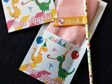 Pochette pour ranger serviettes buffet anniversaire enfant thème dinosaure tête de coucou à imprimer