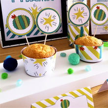 Soirée pyjama kit à imprimer bleu vert garçon déco invitation cactus cupcakes gâteaux copains pop corn animation bar à bonbons tête de coucou