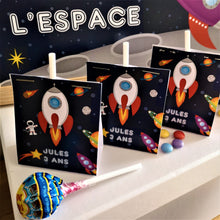 Sucettes bar à bonbons personnalisées kit anniversaire à imprimer enfant thème espace fusée planètes tête de coucou