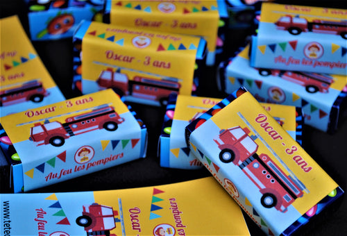 bonbons anniversaire école thème pompier tête de coucou printable