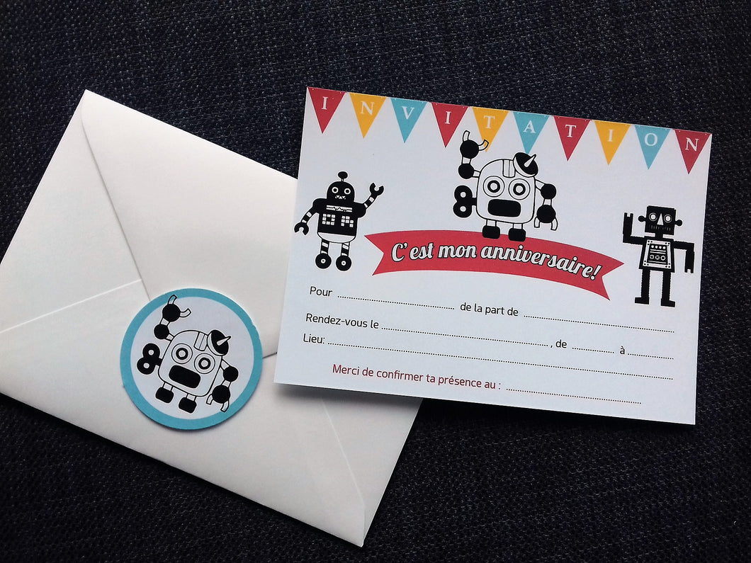 carte anniversaire invitation robot à imprimer printable et étiquettes