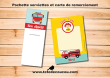 carte remerciement pochette serviettes anniversaire pompier tête de coucou