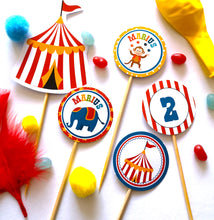 cupcakes toppers décoration personnalisées  bonbons anniversaire thème cirque enfants à imprimer tête de coucou